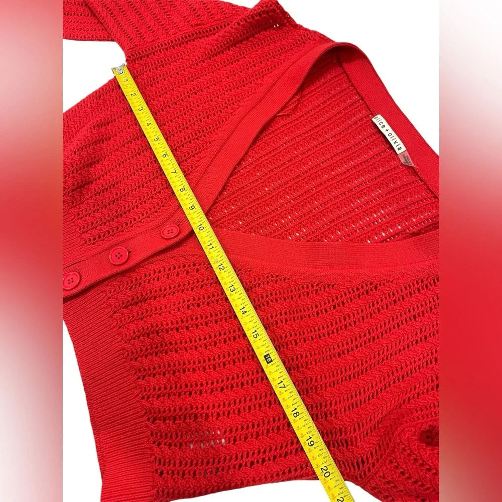 Alice + Olivia Red Windsor Deep V-Neck Slouchy Knitted Cardigan Sweater Wool XS - Picture 13 of 16